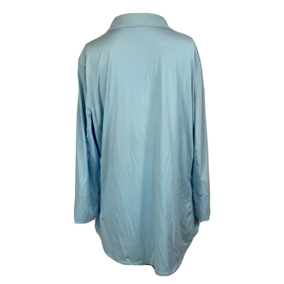 J. McLaughlin Shirt Women XL Blue Stretch V-Neck Collared Pocket Button Blouse - Picture 4 of 10